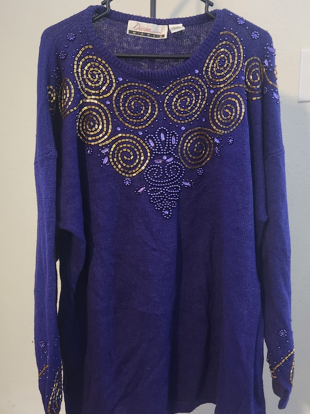 Diana Marco Purple Embellished Crewneck Sweater
